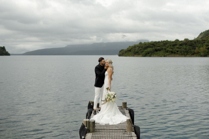 Couple at the end  of a wharf